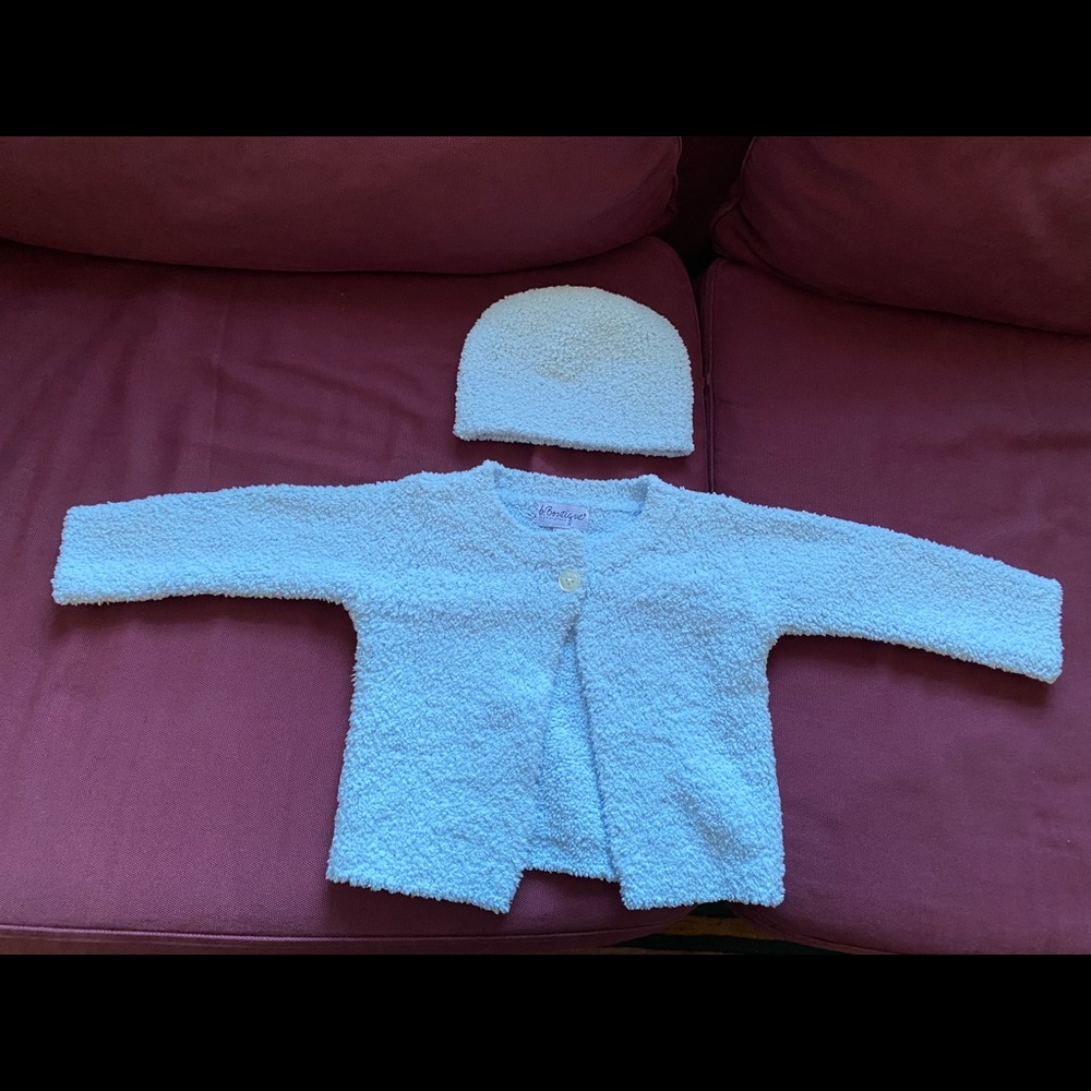 B. Boutique by Evergreen Luxe Chenille Baby Cardigan and Hat Set 0-12 Months NWT